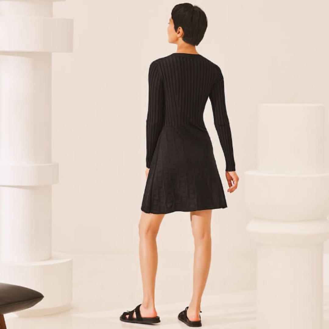 極美品　HERMES シェーヌダンクル　ワンピース　リブ　フレア　シルク　黒