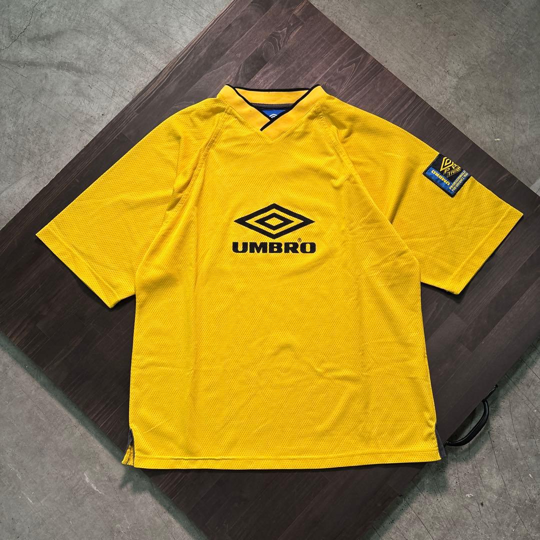 ★8SM2 UMBRO メッシュ　Tシャツ　ゲームシャツ　イエロー　L 古着