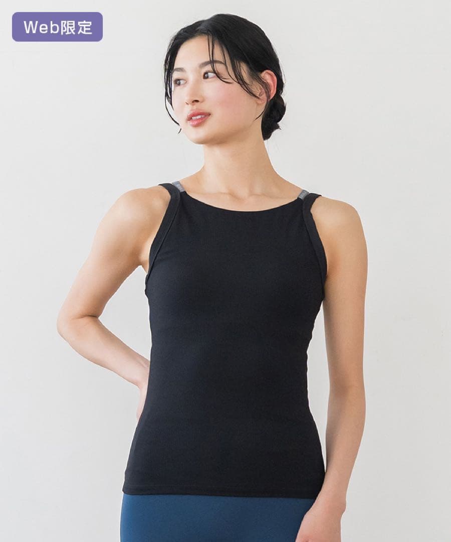 新作 【SUKALA】ダブルストラップリブロゴタンクトップ ブラック M