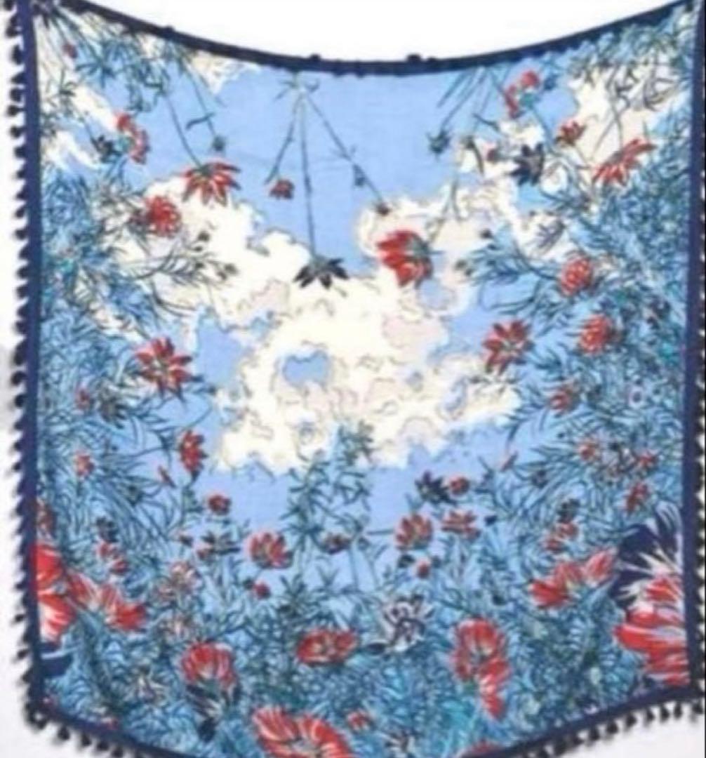 新品未使用 manipuriポンポンフラワーウールシルクストール