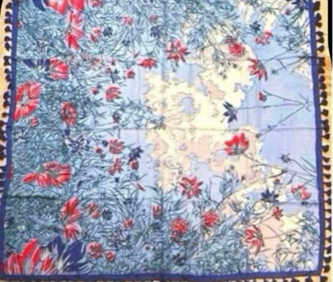 新品未使用 manipuriポンポンフラワーウールシルクストール