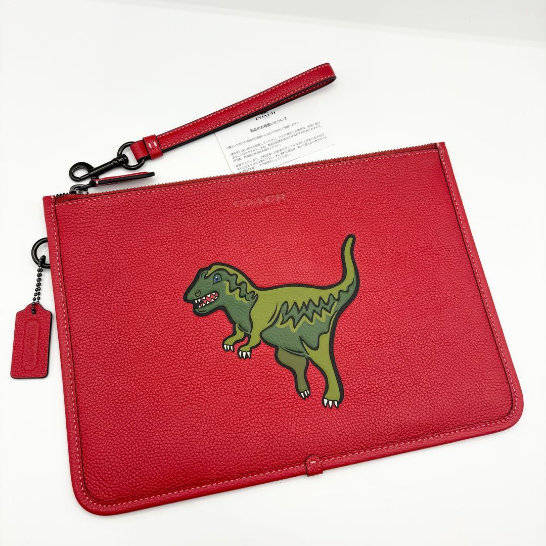 【COACH☆新品】チャーター ポーチ・レキシー☆レッド☆恐竜☆レザー☆