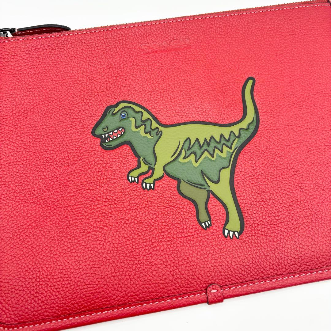 【COACH☆新品】チャーター ポーチ・レキシー☆レッド☆恐竜☆レザー☆