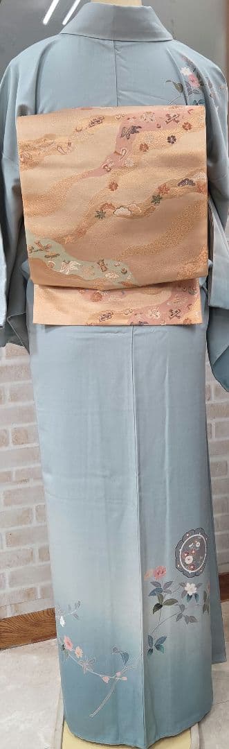 作家物訪問着4点フルセット、着物、袋帯、帯締め、帯揚げ