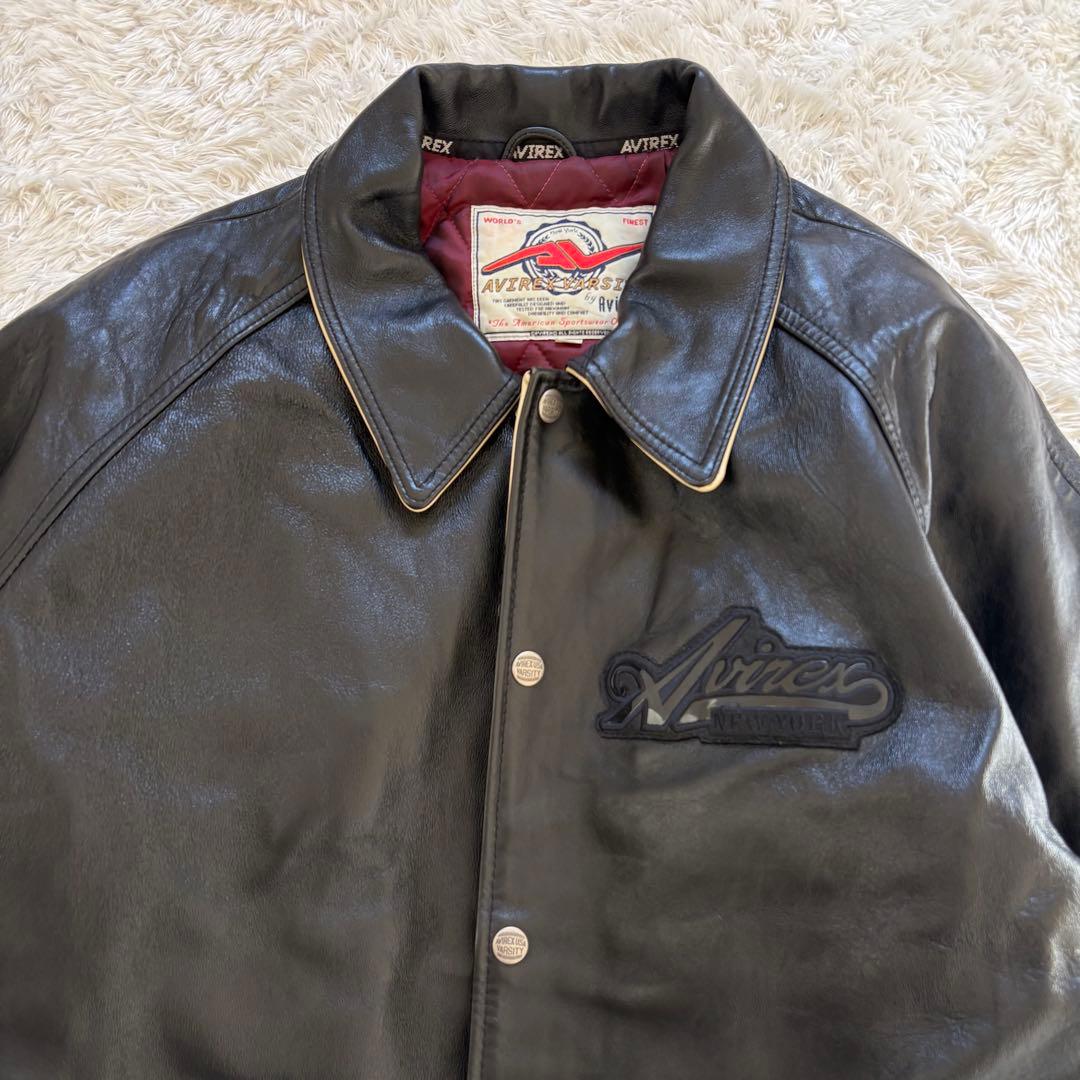 美品　アヴィレックス　レザージャケット　スタジャン　バックロゴ　ワッペン　2XL