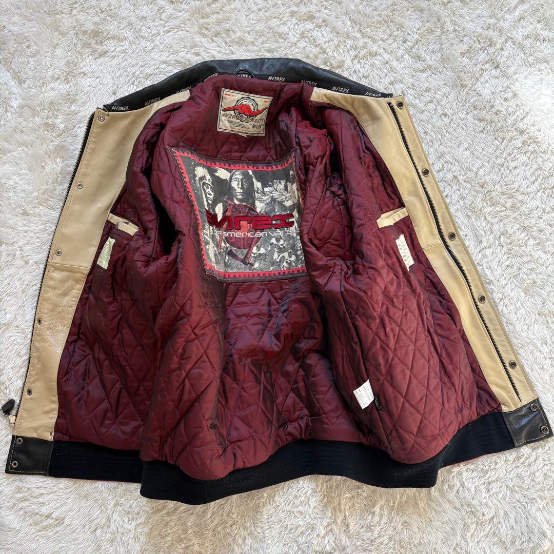 美品　アヴィレックス　レザージャケット　スタジャン　バックロゴ　ワッペン　2XL