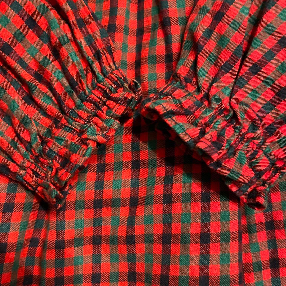 【美品】familiar 赤　チェック柄　ワンピース　110㎝