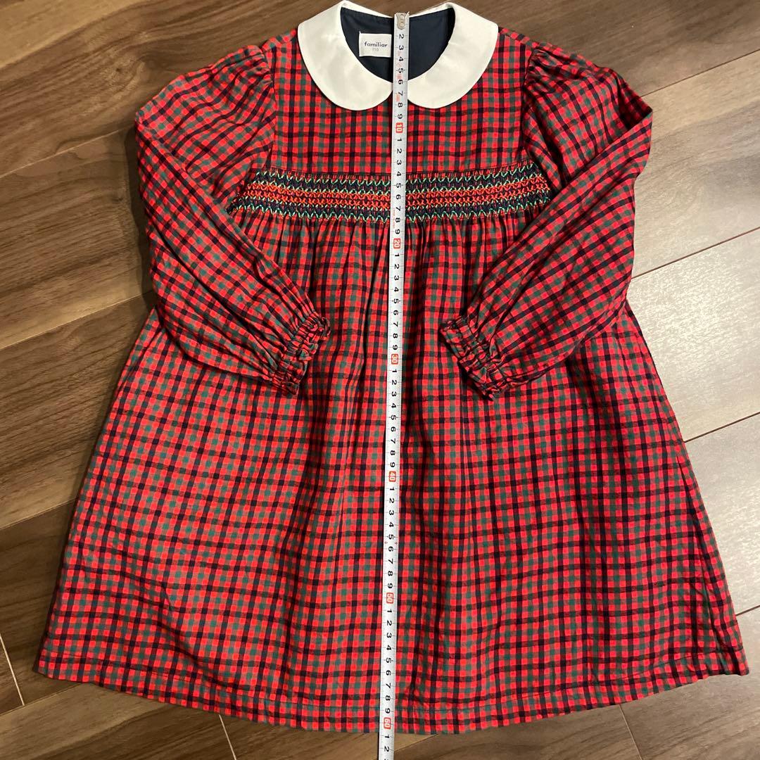 【美品】familiar 赤　チェック柄　ワンピース　110㎝