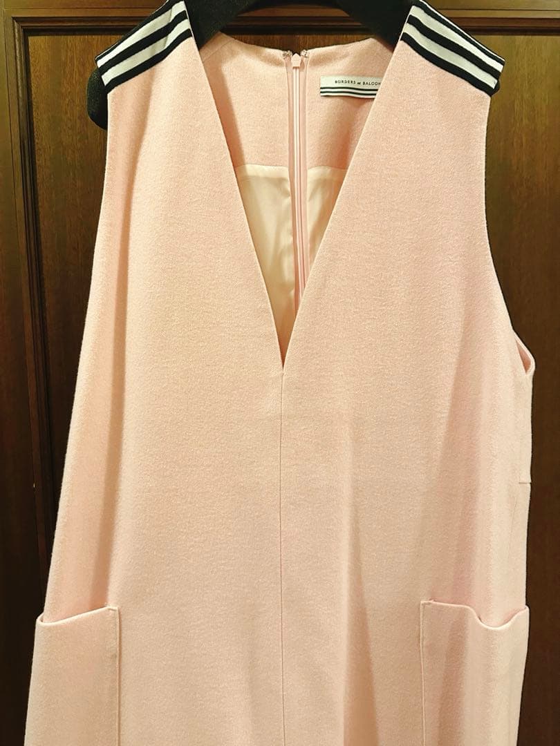 美品 ボーダーズアットバルコニー ウールヘリンボーンドレス ピンク 36