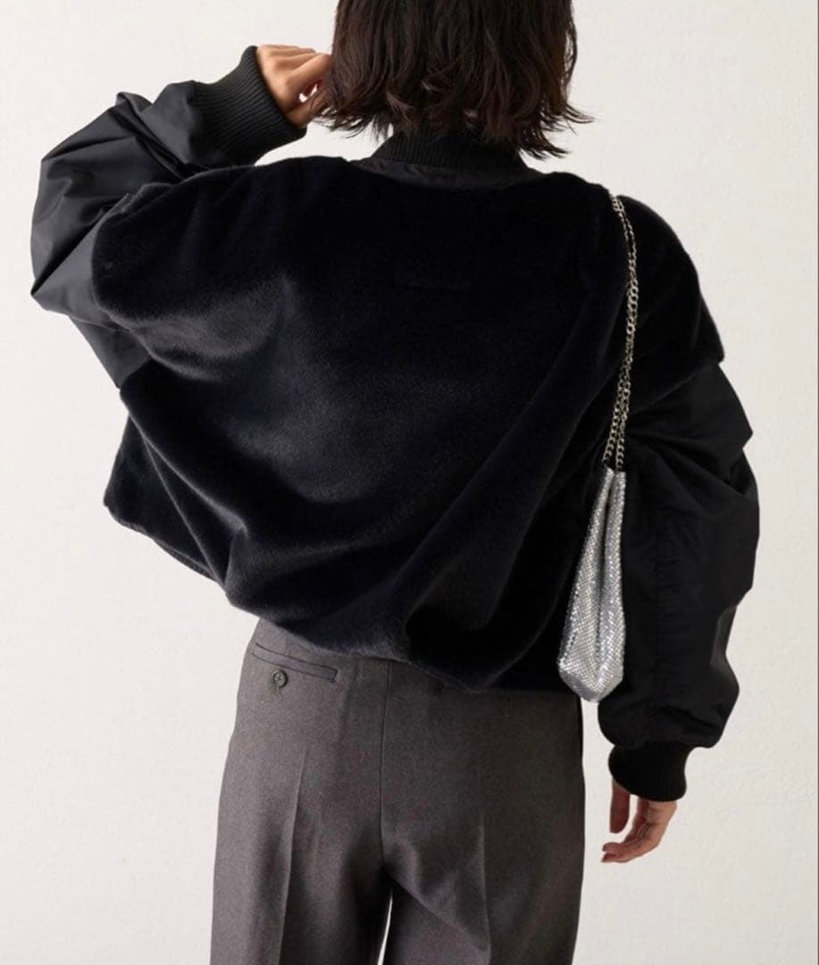 【etsinta】ファー切替ショートスタンドジャケット