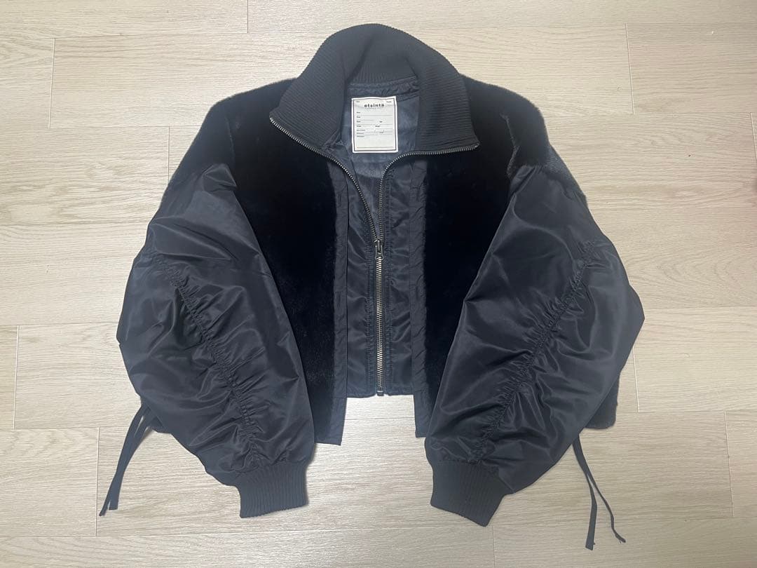 【etsinta】ファー切替ショートスタンドジャケット