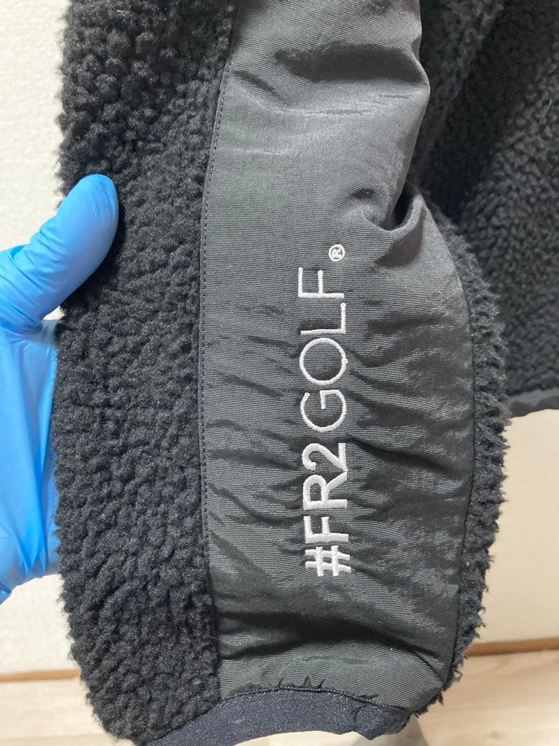 FR2 GOLF ボアフリース　刺繍ロゴ　バックプリント　切替　黒　ゴルフフェア