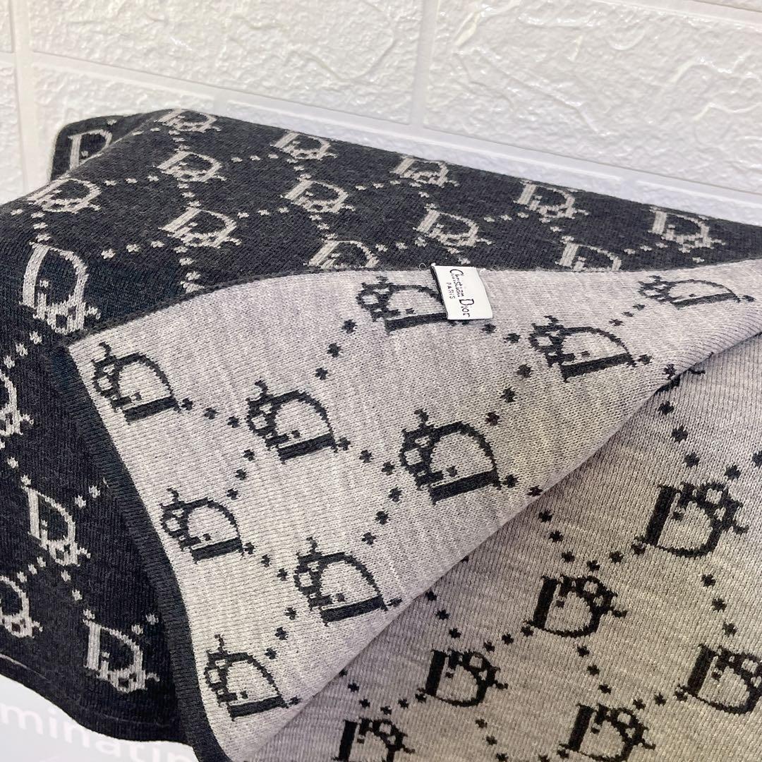 Christian Dior ロゴ トロッター ウールマフラーブラック
