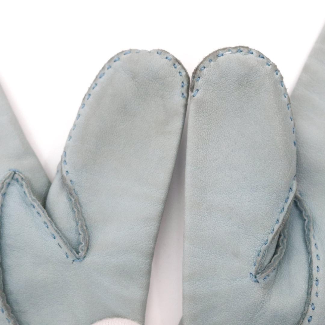 HERMES エルメス レザー手袋 水色 7.5サイズ レディースM-L　361