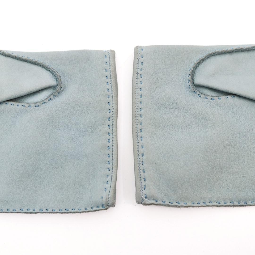 HERMES エルメス レザー手袋 水色 7.5サイズ レディースM-L　361