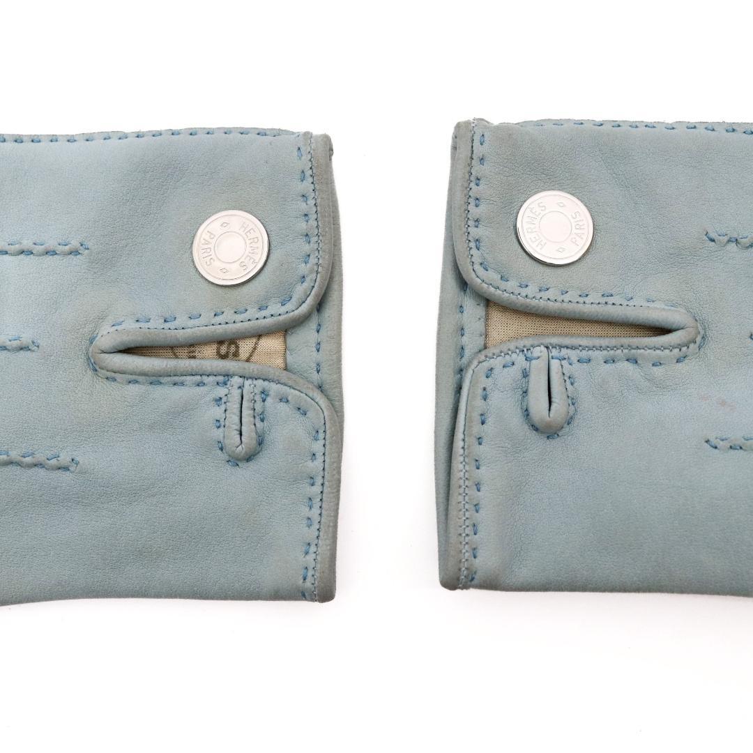 HERMES エルメス レザー手袋 水色 7.5サイズ レディースM-L　361