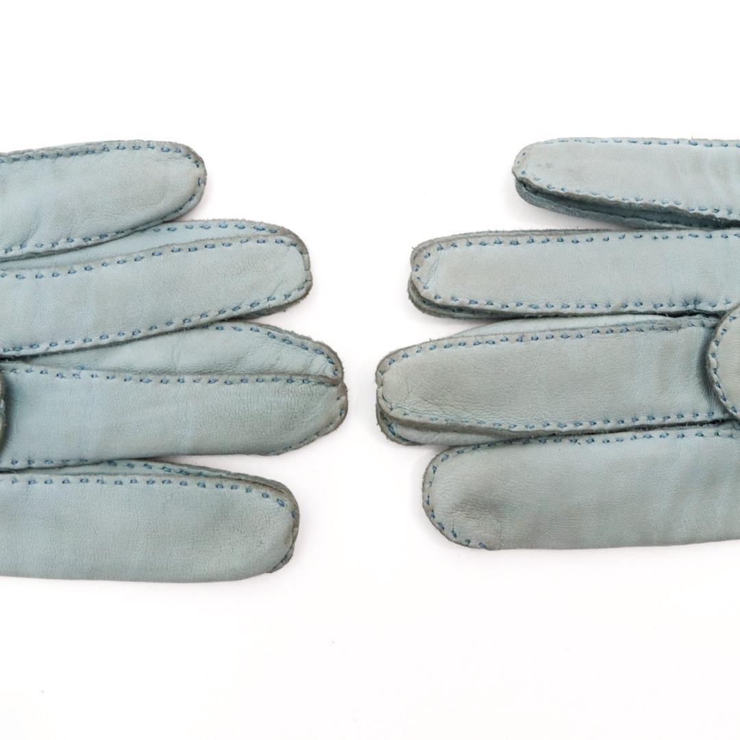 HERMES エルメス レザー手袋 水色 7.5サイズ レディースM-L　361