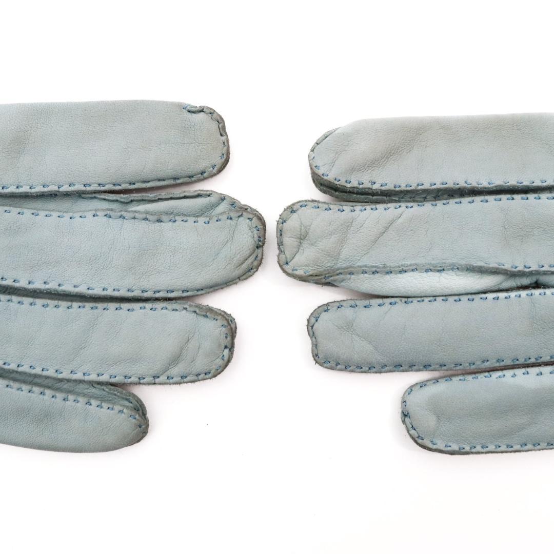 HERMES エルメス レザー手袋 水色 7.5サイズ レディースM-L　361