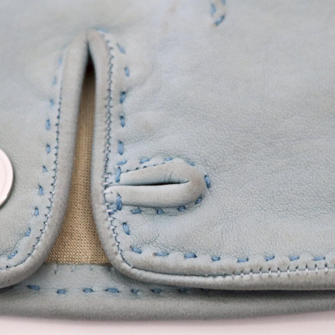 HERMES エルメス レザー手袋 水色 7.5サイズ レディースM-L　361