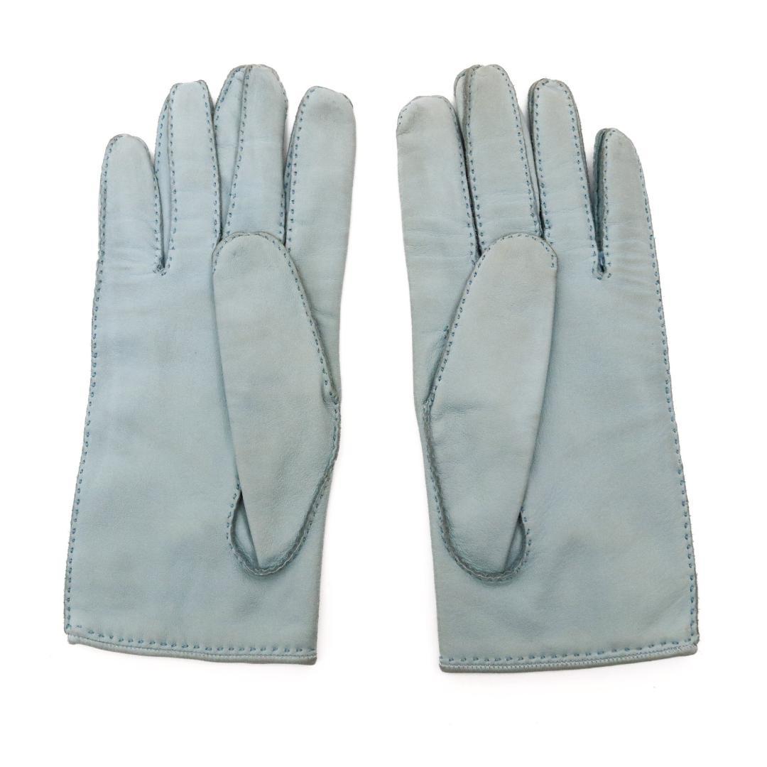 HERMES エルメス レザー手袋 水色 7.5サイズ レディースM-L　361