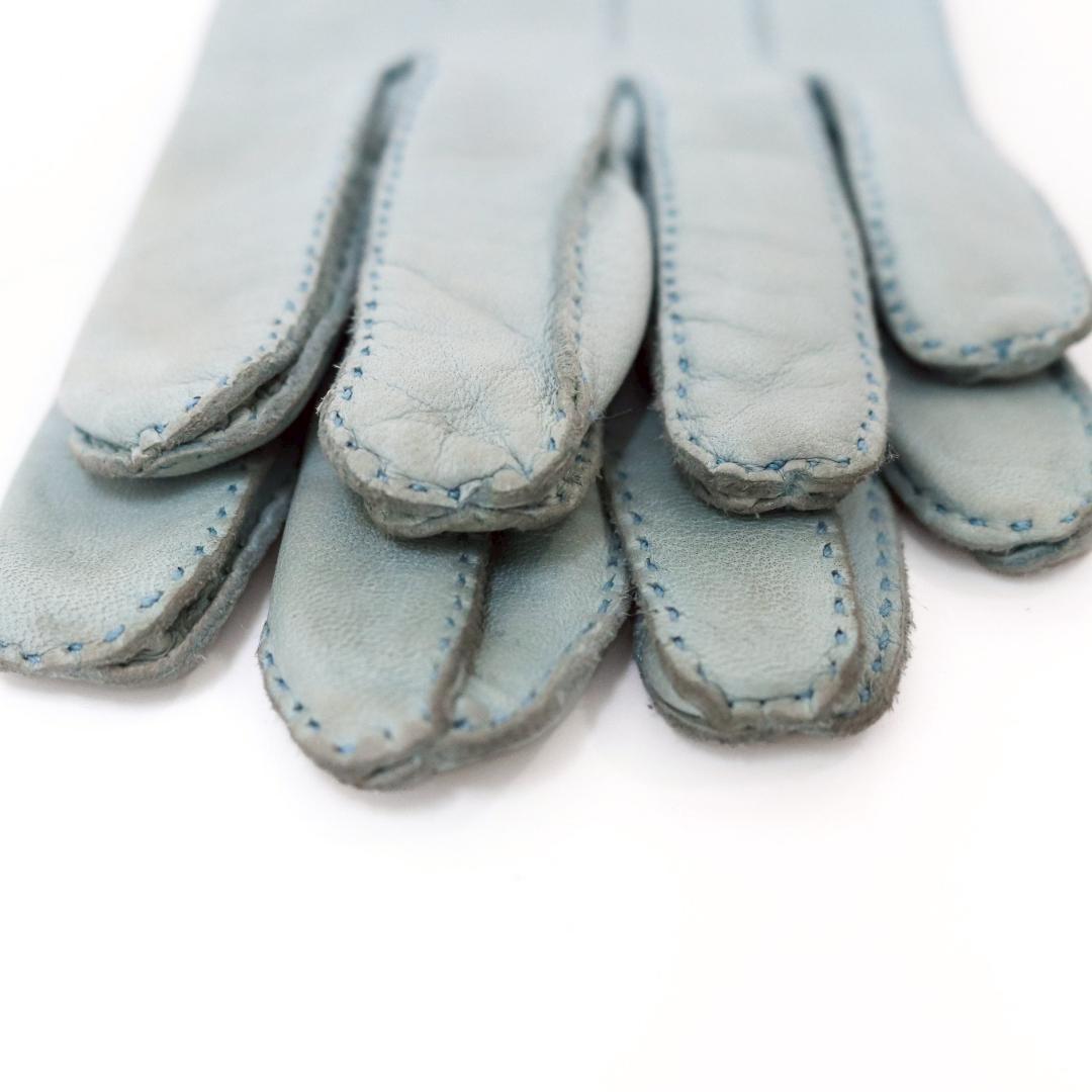 HERMES エルメス レザー手袋 水色 7.5サイズ レディースM-L　361