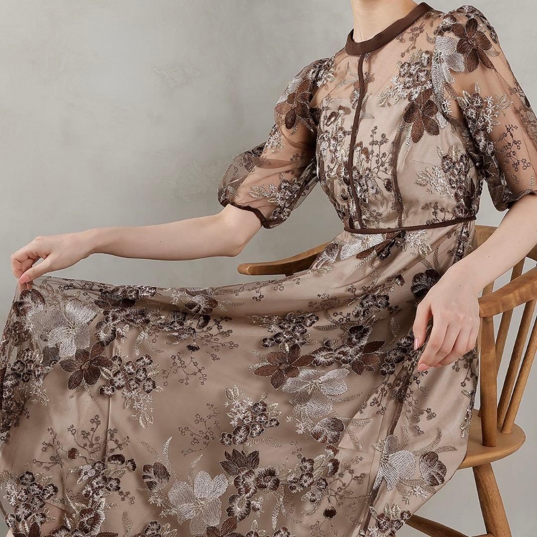 Kana シック フラワー刺繍 パーティー ドレス 結婚式 オケージョン