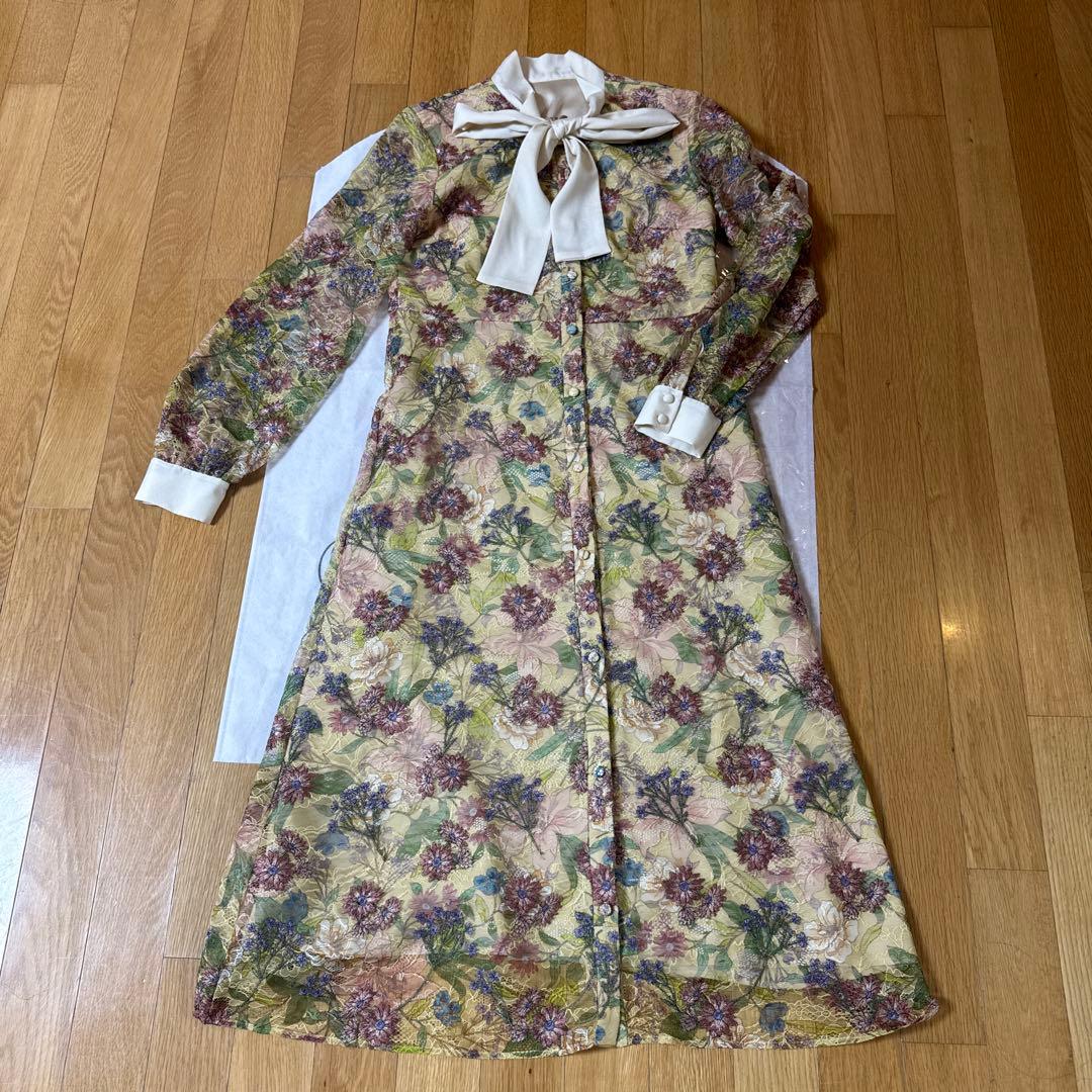 グレースコンチネンタル　ボタニカルプリント刺繍ドレス36