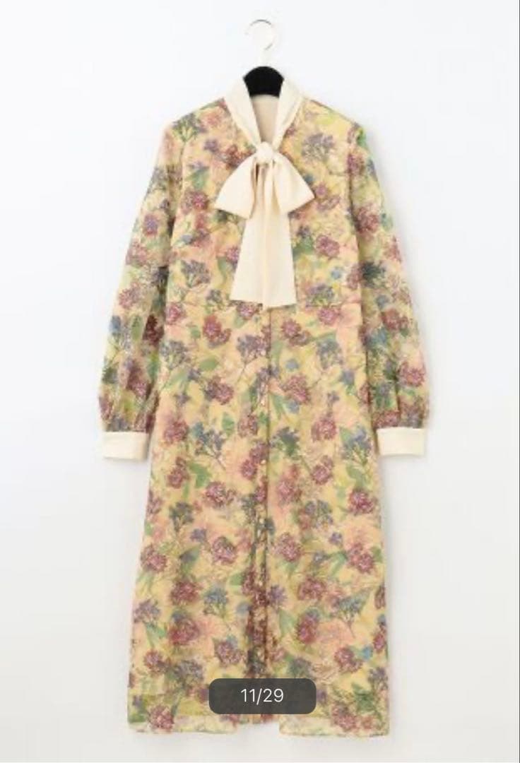 グレースコンチネンタル　ボタニカルプリント刺繍ドレス36