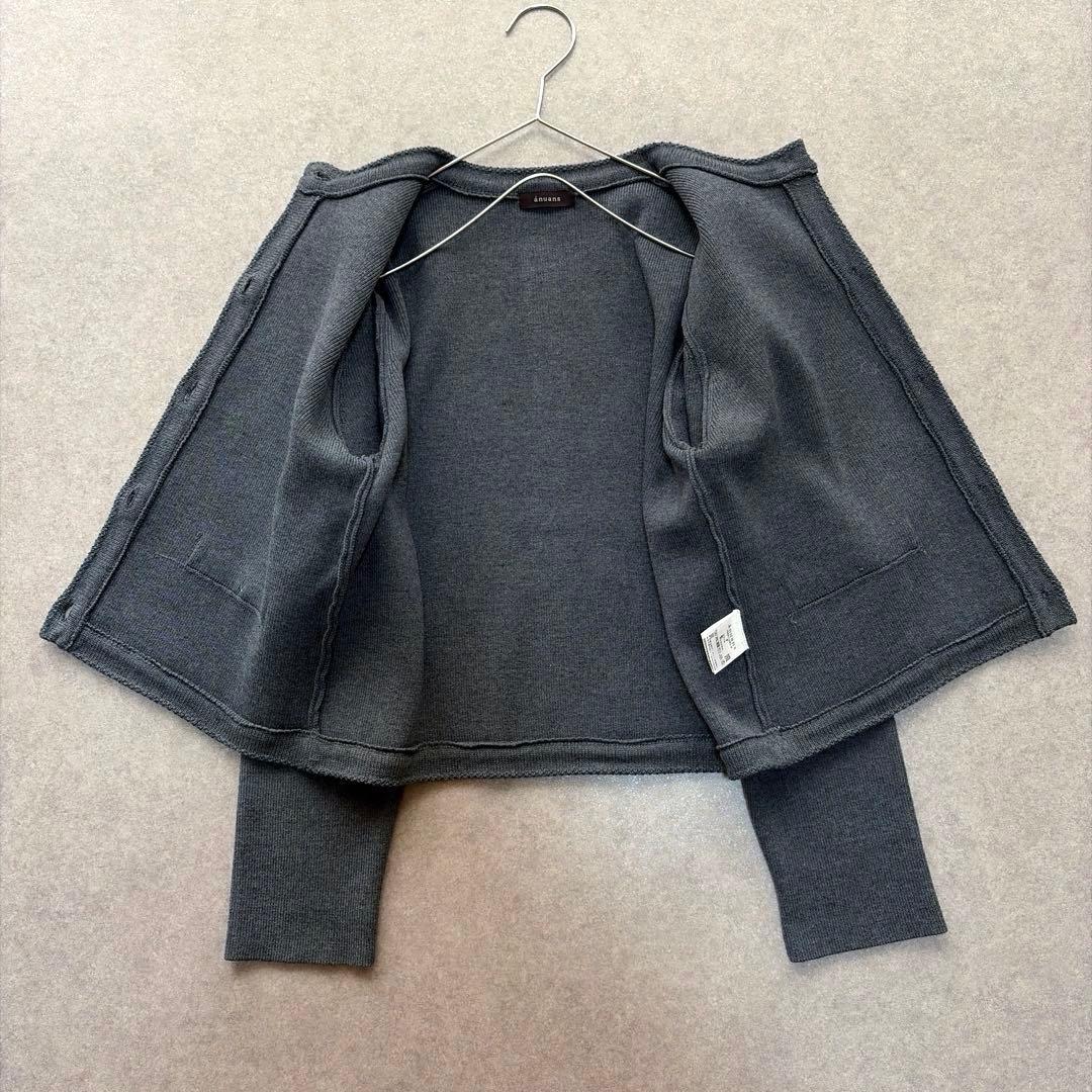 アニュアンス♡オリジナルボタンノーカラーニットジャケット グレー フリーサイズ