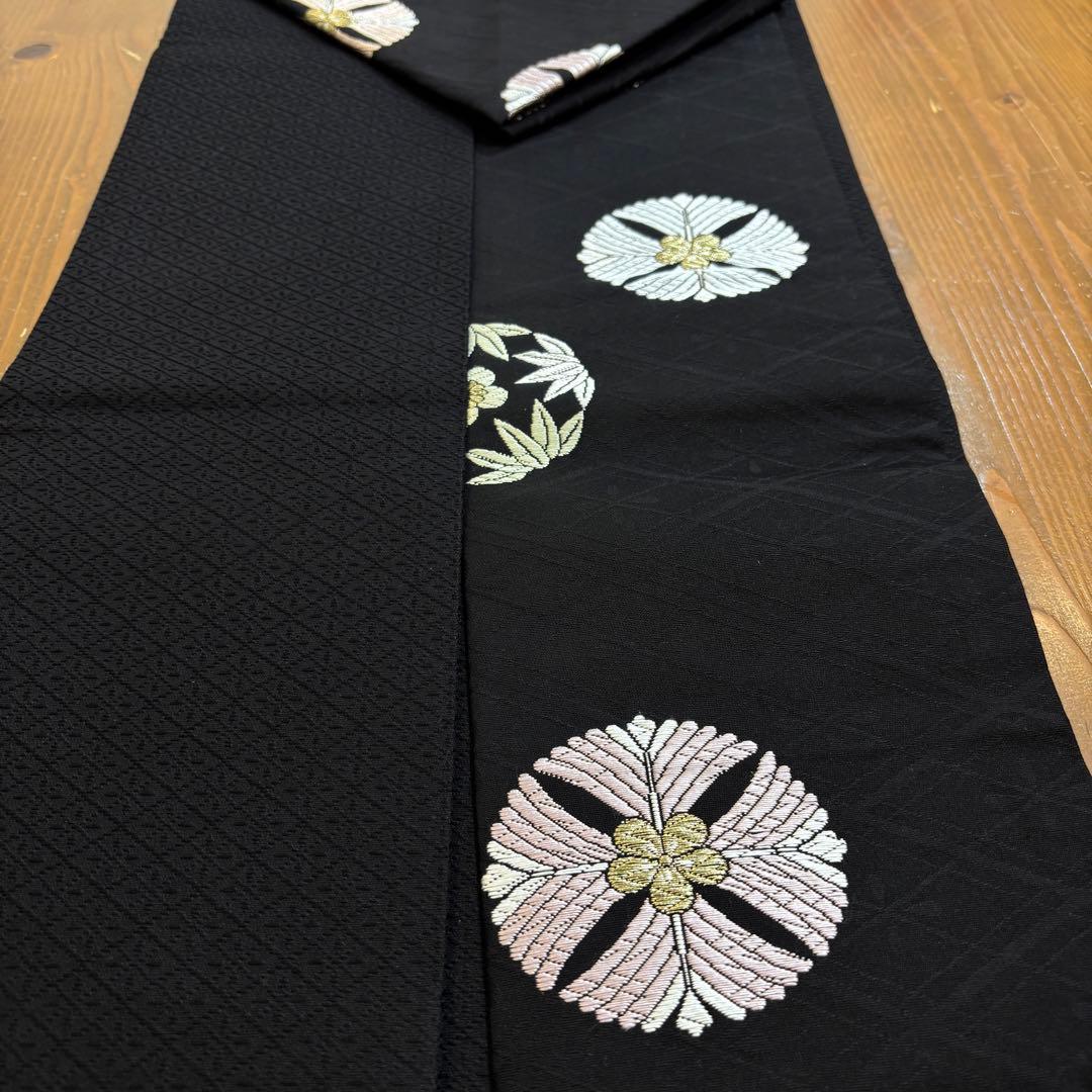 【美品】名古屋帯　九寸名古屋帯　黒地に丸紋　松竹梅　　カジュアル着物　o1580