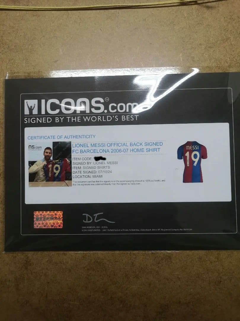 ICONSリオネル メッシ サインユニフォーム バルセロナ0607額付き