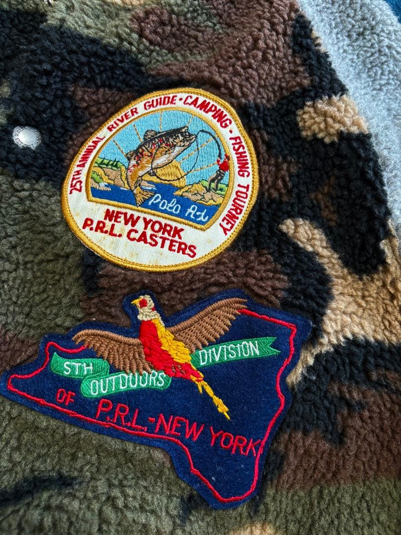 ポロラルフローレン 迷彩カモフラ柄 ワッペンカスタム シェルパフリーススタジャン