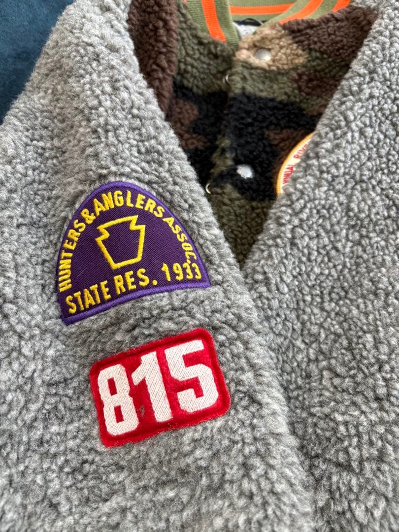 ポロラルフローレン 迷彩カモフラ柄 ワッペンカスタム シェルパフリーススタジャン