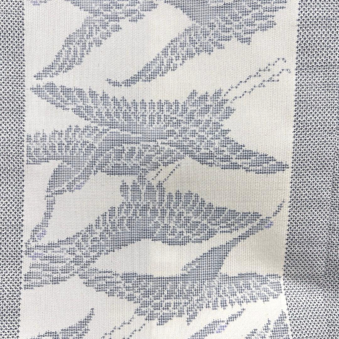 小紋　白大島紬　鶴　縦縞　蜀江紋　ブルー　着物　071a d