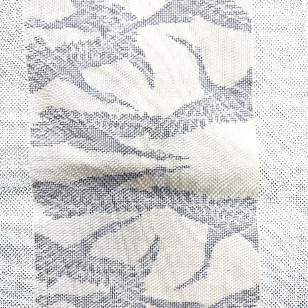 小紋　白大島紬　鶴　縦縞　蜀江紋　ブルー　着物　071a d