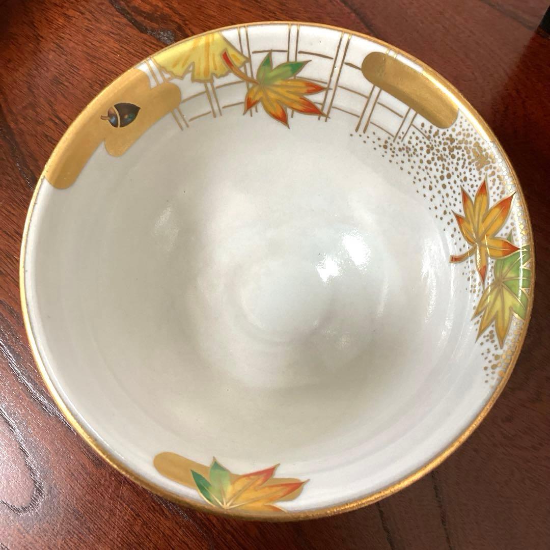 京焼　桑野睦子　御所の花　金彩色絵 抹茶碗　茶盌　茶道具　5碗