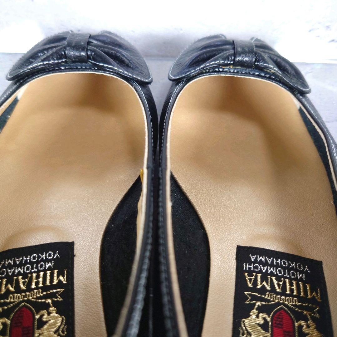 人気希少デザイン 未使用級 MIHAMA【23.5】リボン フラットシューズ 黒