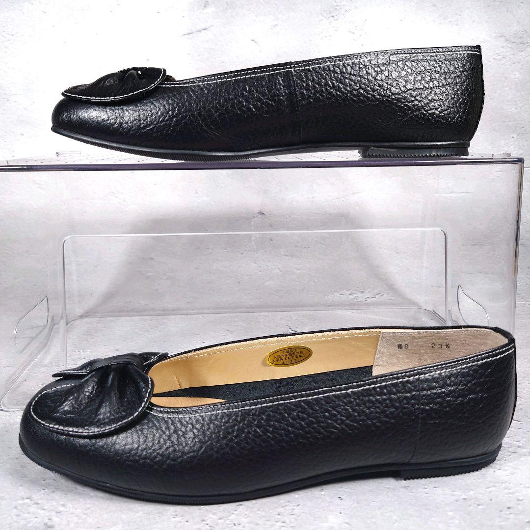 人気希少デザイン 未使用級 MIHAMA【23.5】リボン フラットシューズ 黒