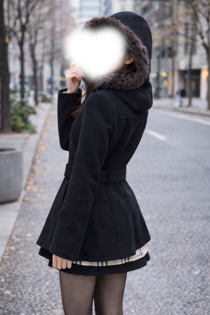 可愛い バーバリーブルーレーベル　コート　ウール　ファー　ベルト　フード　Ｌ