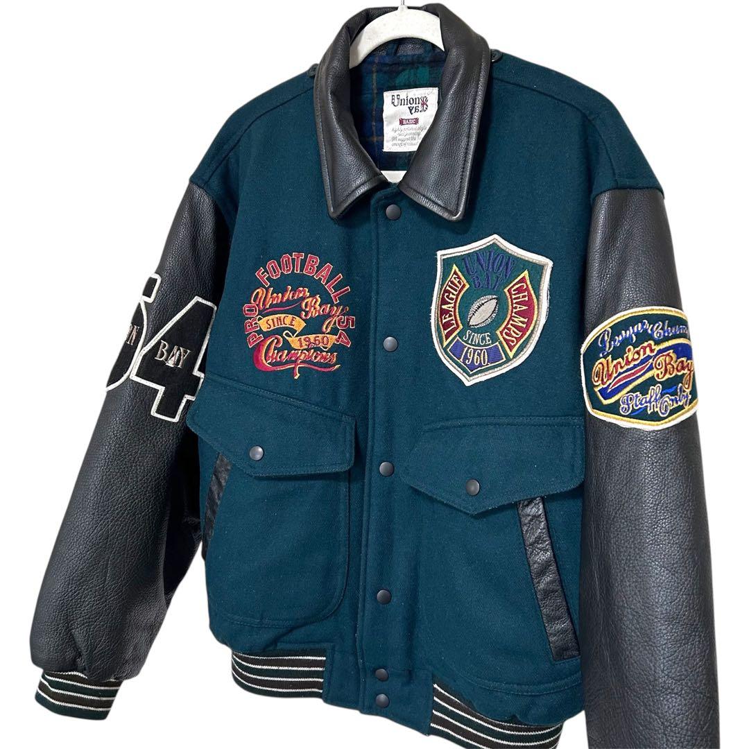 【kanaka】ユニオンベイ【L】スタジャン バックロゴ レザー切替え　革