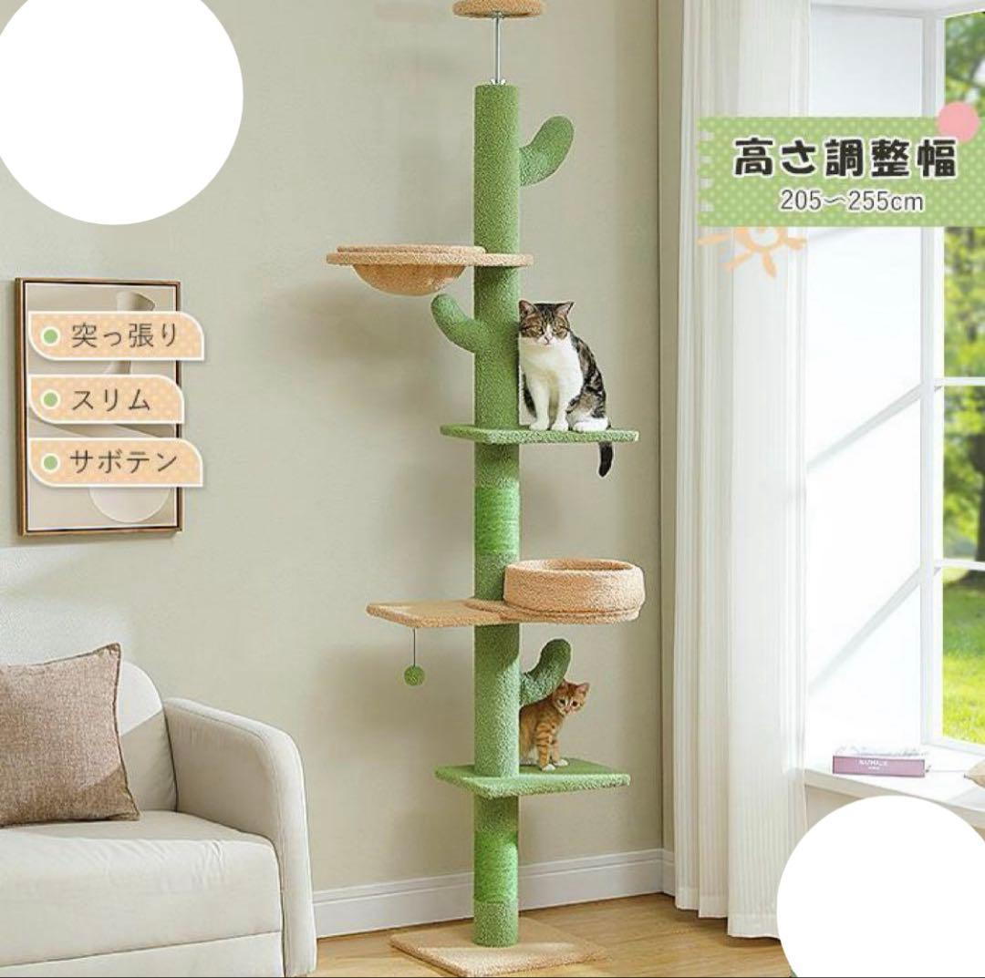 【新品】キャットタワー 突っ張り サボテン スリム 高さ調整幅205~255cm