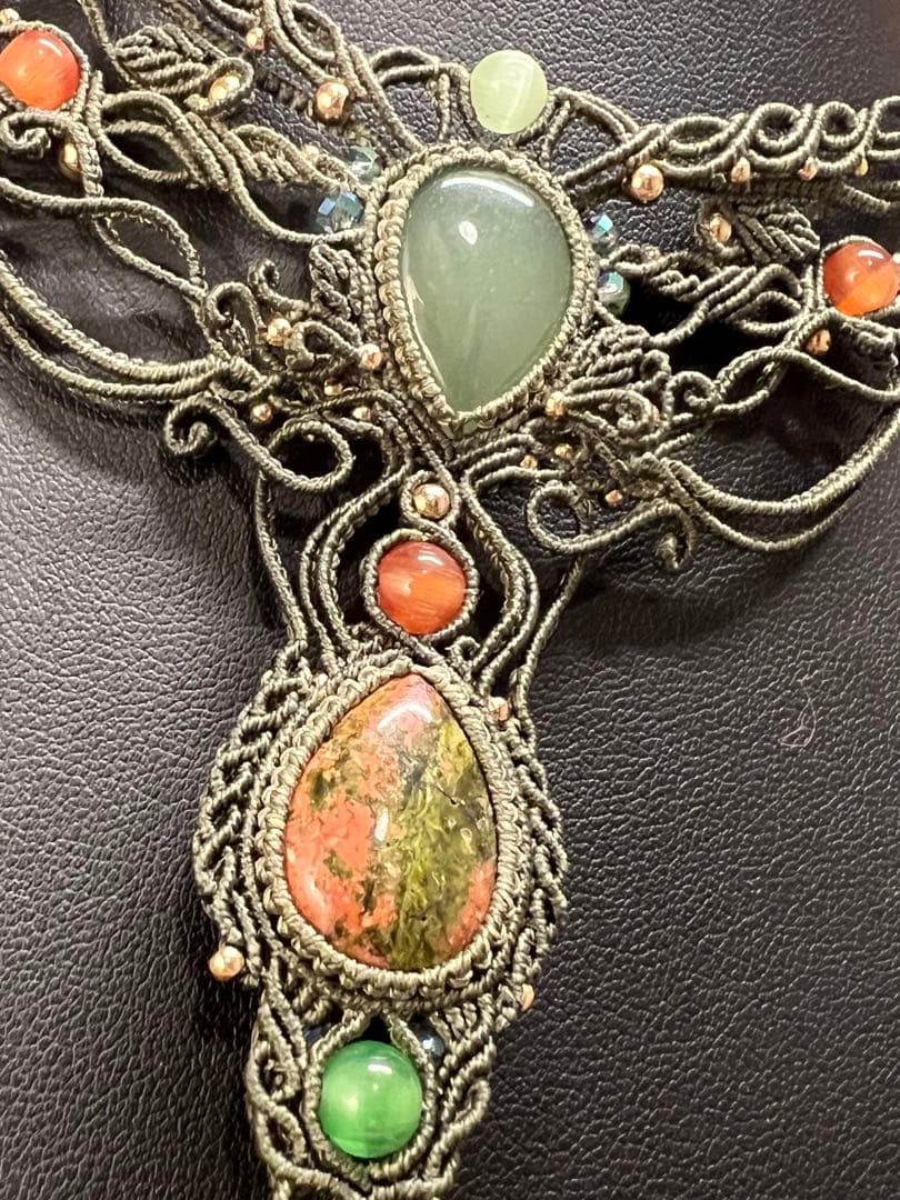 【handmade_Luna】マクラメ× アベンチュリン ユナカイト ネックレス