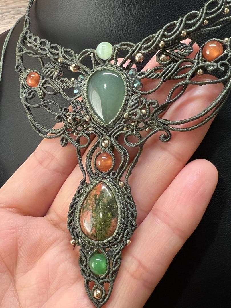 【handmade_Luna】マクラメ× アベンチュリン ユナカイト ネックレス