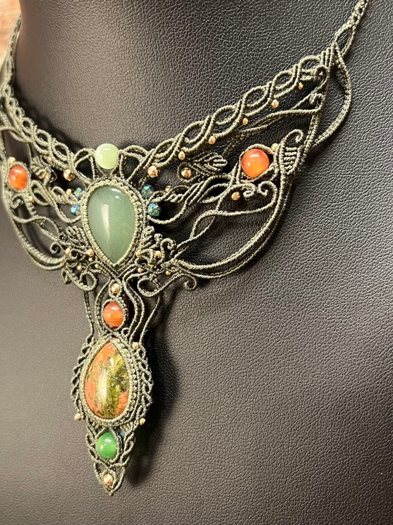 【handmade_Luna】マクラメ× アベンチュリン ユナカイト ネックレス