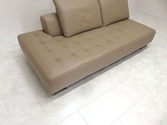 展示品 IDC大塚家具 総革カウチソファ「L/S STYLISH-11」3人掛け