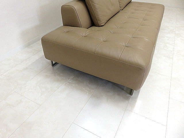 展示品 IDC大塚家具 総革カウチソファ「L/S STYLISH-11」3人掛け