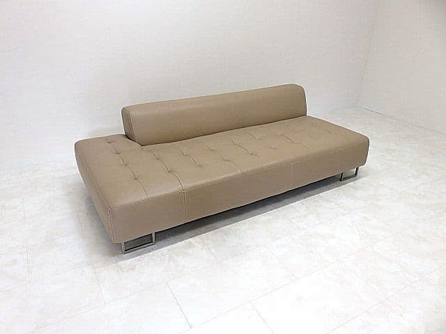 展示品 IDC大塚家具 総革カウチソファ「L/S STYLISH-11」3人掛け