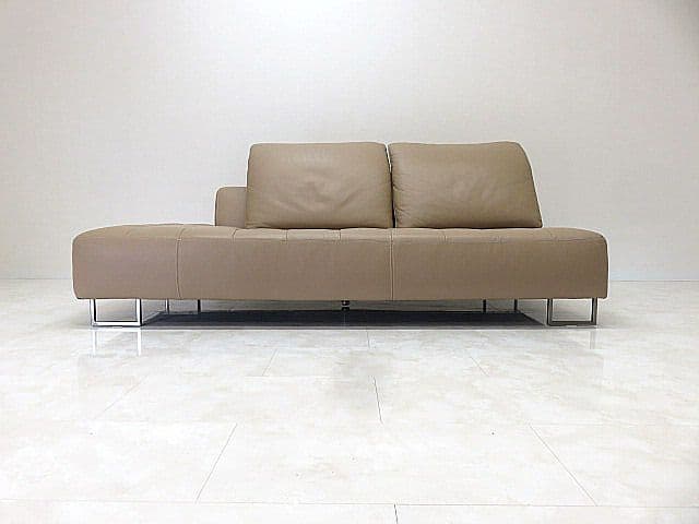 展示品 IDC大塚家具 総革カウチソファ「L/S STYLISH-11」3人掛け