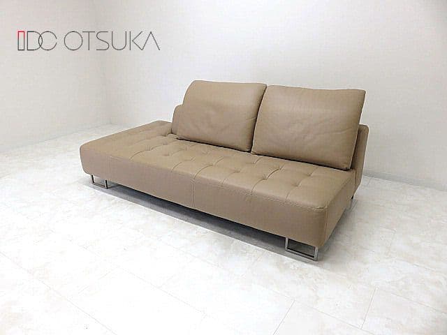展示品 IDC大塚家具 総革カウチソファ「L/S STYLISH-11」3人掛け