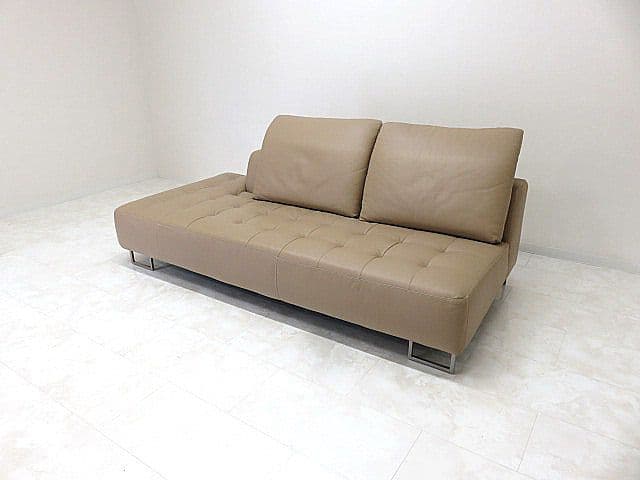 展示品 IDC大塚家具 総革カウチソファ「L/S STYLISH-11」3人掛け